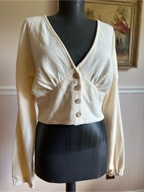 NWT Madewell Cream Button-Front V-Neck Cropped Top